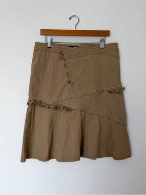 Mexx Tan Asymmetrical Midi Skirt with ruffle Trim